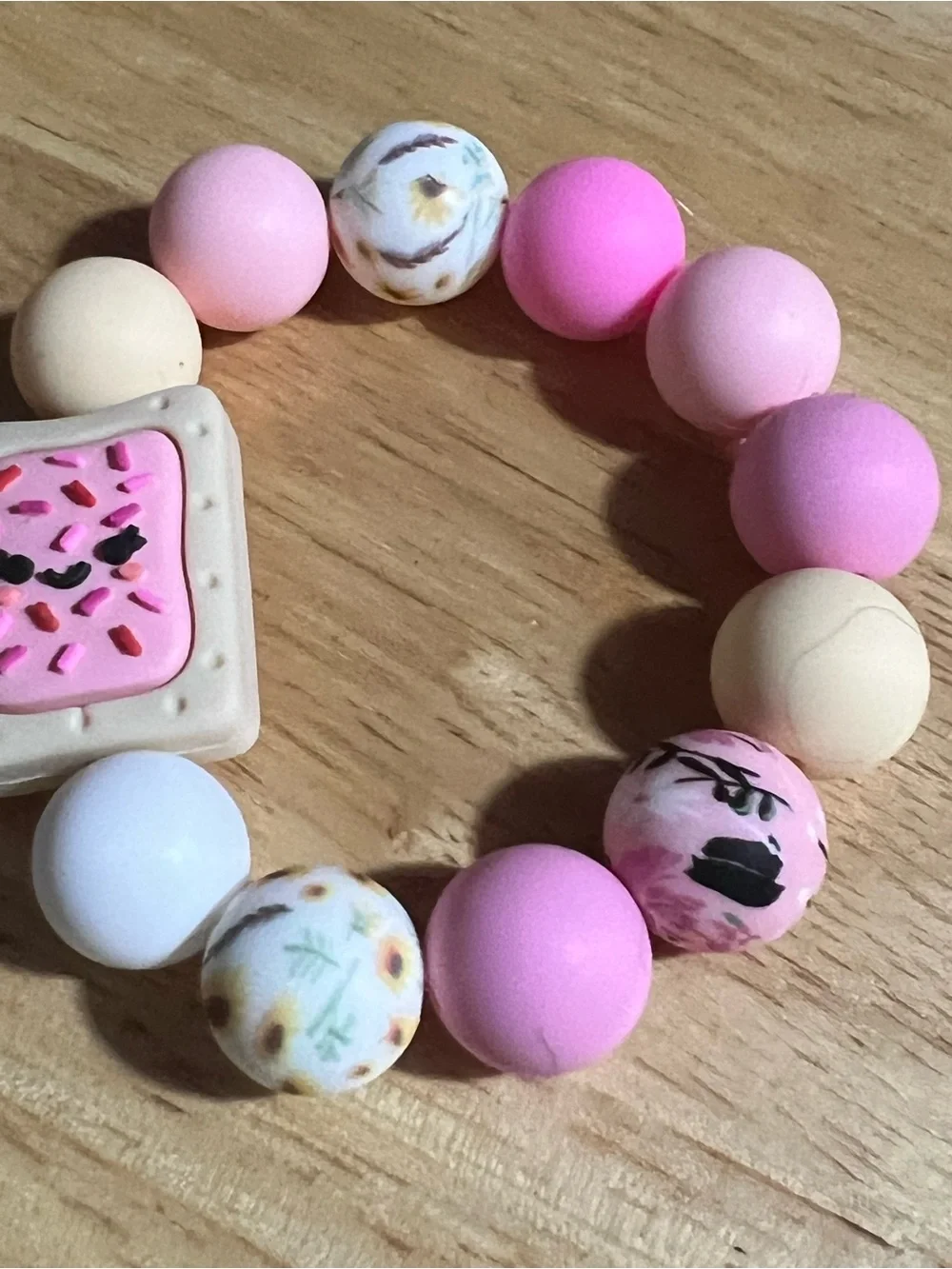 Kids Pink Sprinkle Pop Bracelet - Cute Silicone Bead Accessory B225